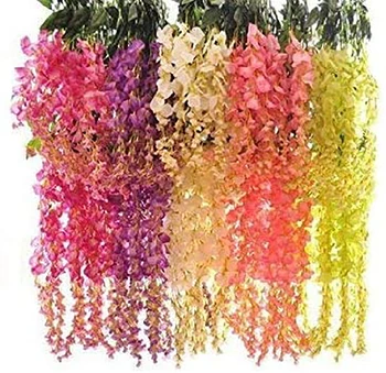 

12 Pieces Wisteria Artificial Flower Bushy Silk Vine Hanging Garland Hanging for Wedding Party Garden Outdoor Greenery