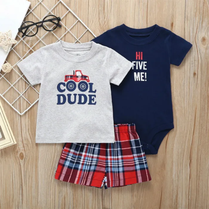Комплект одежды из 3 предметов для маленьких мальчиков и девочек, короткий брендовый комплект, футболка+ костюм+ шорты, костюм для малышей г., летняя одежда для мальчиков 6-24 месяцев - Цвет: 5