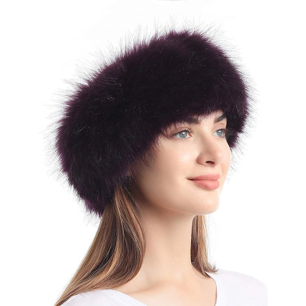 Искусственный мех повязка на голову с эластичным для женщин зима Русский стиль наушники - Цвет: Фиолетовый