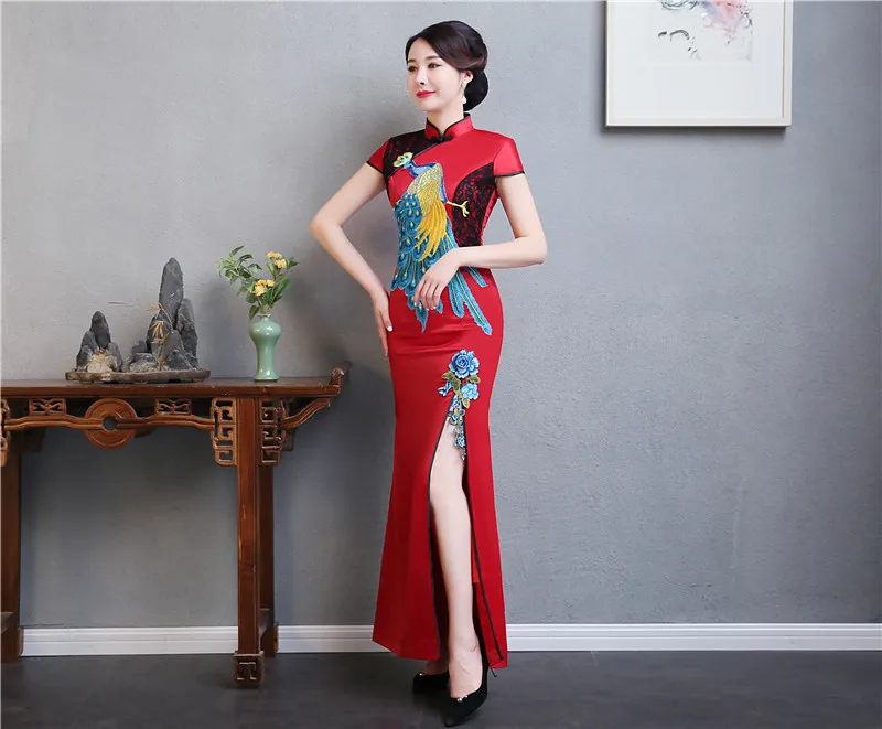 Модное Элегантное платье Cheongsam с вышивкой, белое длинное китайское традиционное платье, Восточное Qi Pao размера плюс, женская одежда