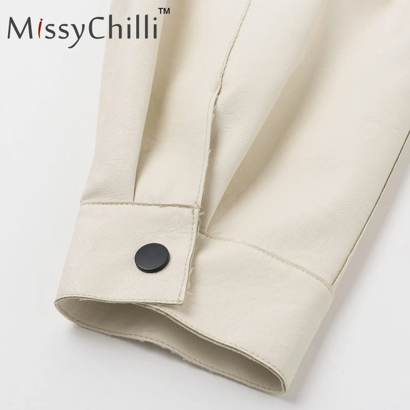 MissyChilli, искусственная кожа, Базовая куртка, пальто для женщин, осень, отложной воротник, короткое пальто с карманами, женская уличная одежда, модная верхняя одежда