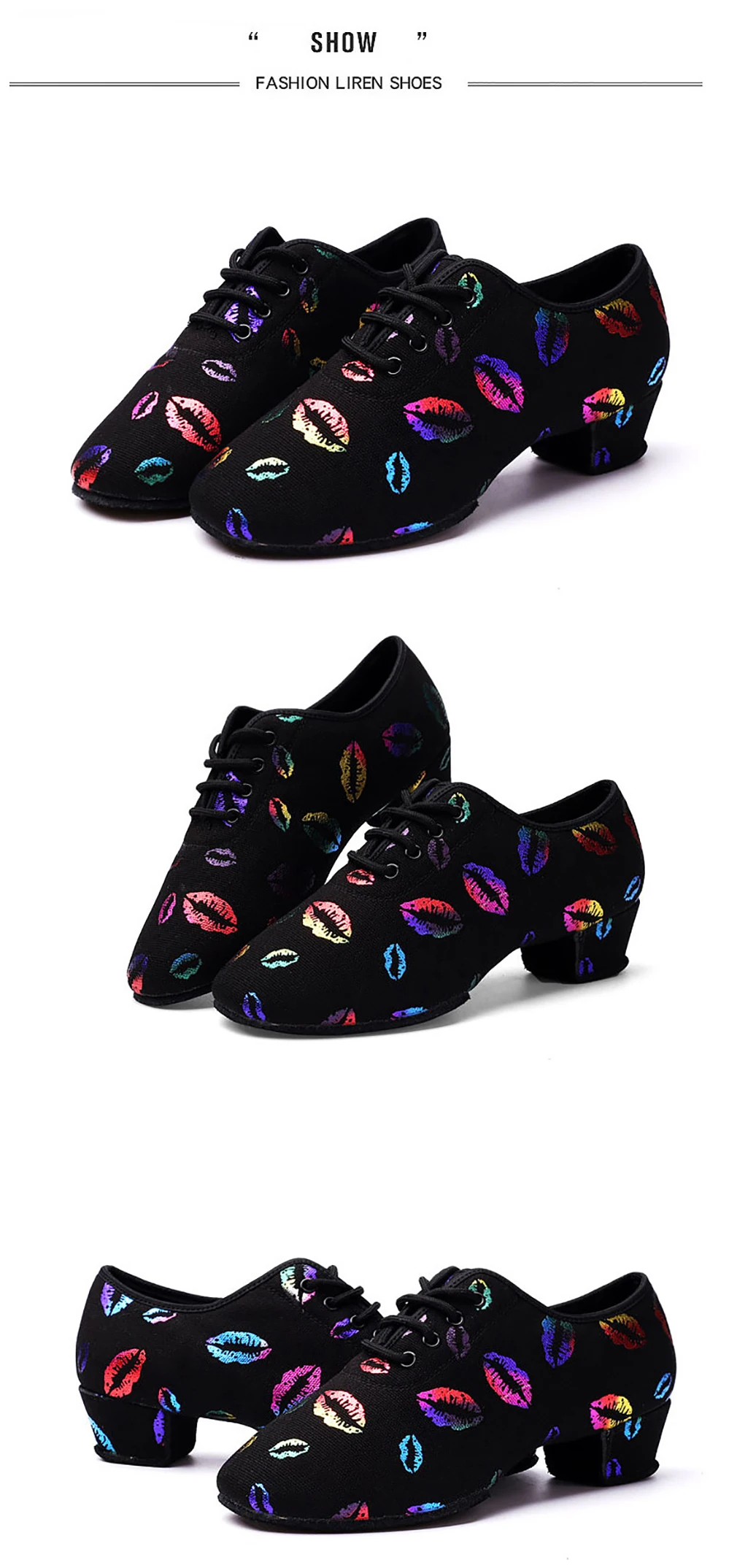 Новые кроссовки; обувь для латинских танцев; женская обувь для учителя; обувь на каблуке 5 см с разноцветными губами; Туфли-оксфорды на шнуровке для бальных танцев; обувь для сальсы; обувь для девочек