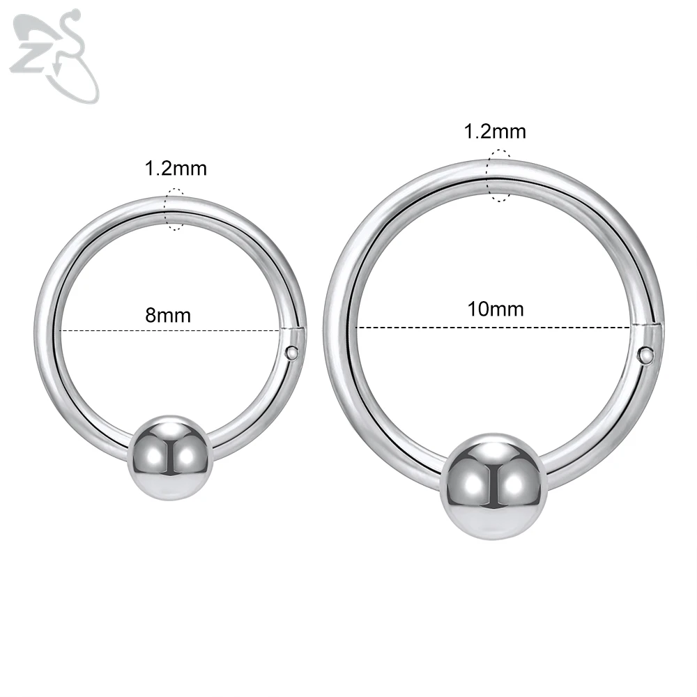 ZS 1 PC Round 316L Stainless Steel Nose Ring 16G Ball Septum Clicker 8/10MM Punk Rock Ear Helix Septum Rings Piercing  Jewelry