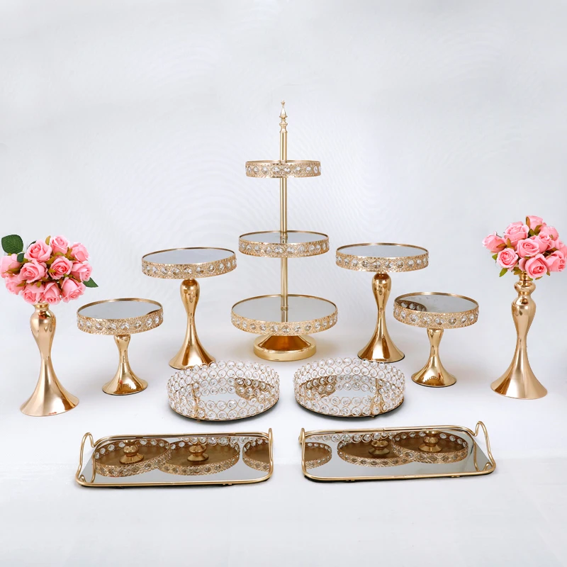 Golden mirror Cake Stand Set gold Metal Cupcake Stand decorations Dessert Pedestal Party Display cake tray 1-12pcs