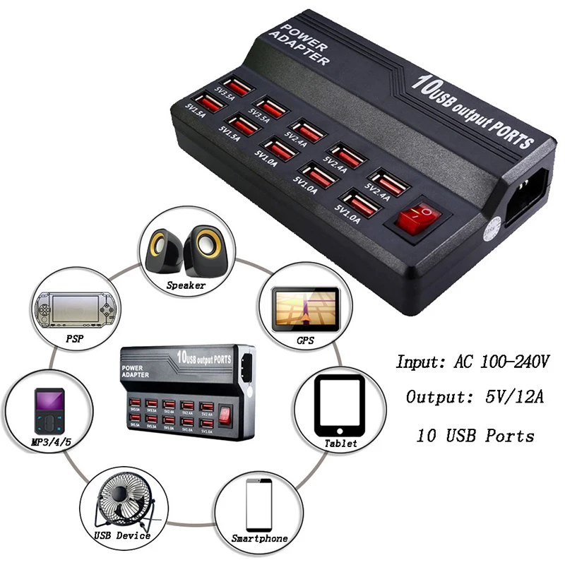 Несколько портов зарядное устройство зарядная станция Быстрая зарядка концентратор 10 портов умная зарядная розетка для мобильного телефона планшета Цифровое зарядное устройство