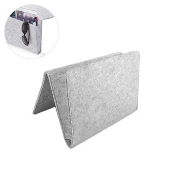 

VOGVIGO Gray Bedside Caddy Felt Bed Storage Organizer Bag with 2 Small Pockets for Organizing Tablet Magazine Cellphone