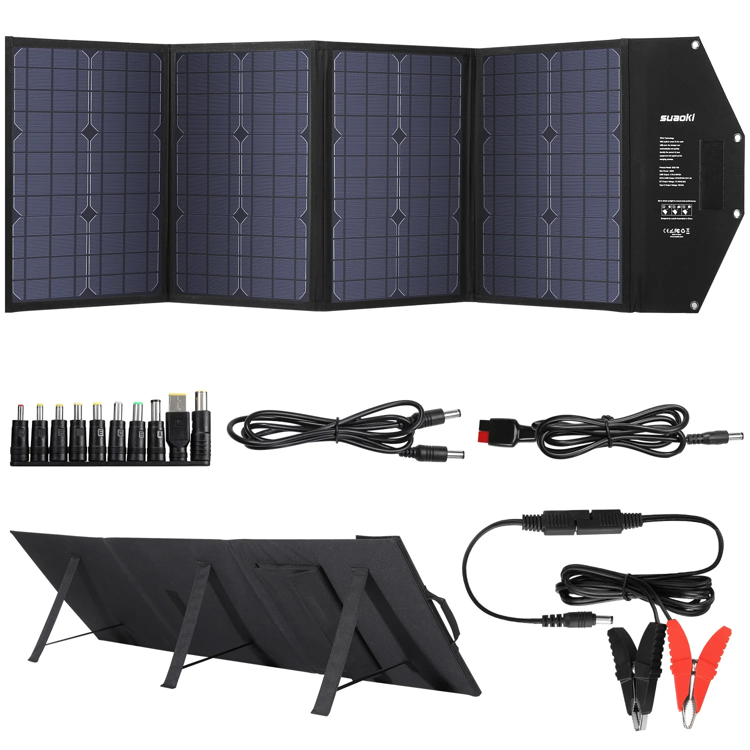 Suaoki 100 Вт Складная солнечная панель зарядное устройство с PD type-C DC 12-18 в USB QC 3,0 выходные порты для автомобильных аккумуляторов электростанции ноутбуков - Цвет: Black