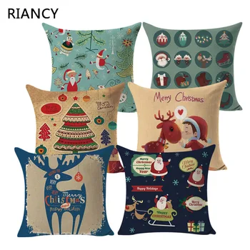 

Christmas Deer Santa Claus Pillowcase Cotton Linen Cushion Cover Throw Pillow Home Decor Sofa Decorative Pillow Covers 40482