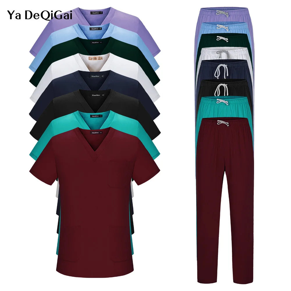 High Quality Spa Uniforms Unisex V-Neck Work Clothes Pet Grooming Institutions Scrubs Set Beauty Salon Clothes Scrubs Tops Pants