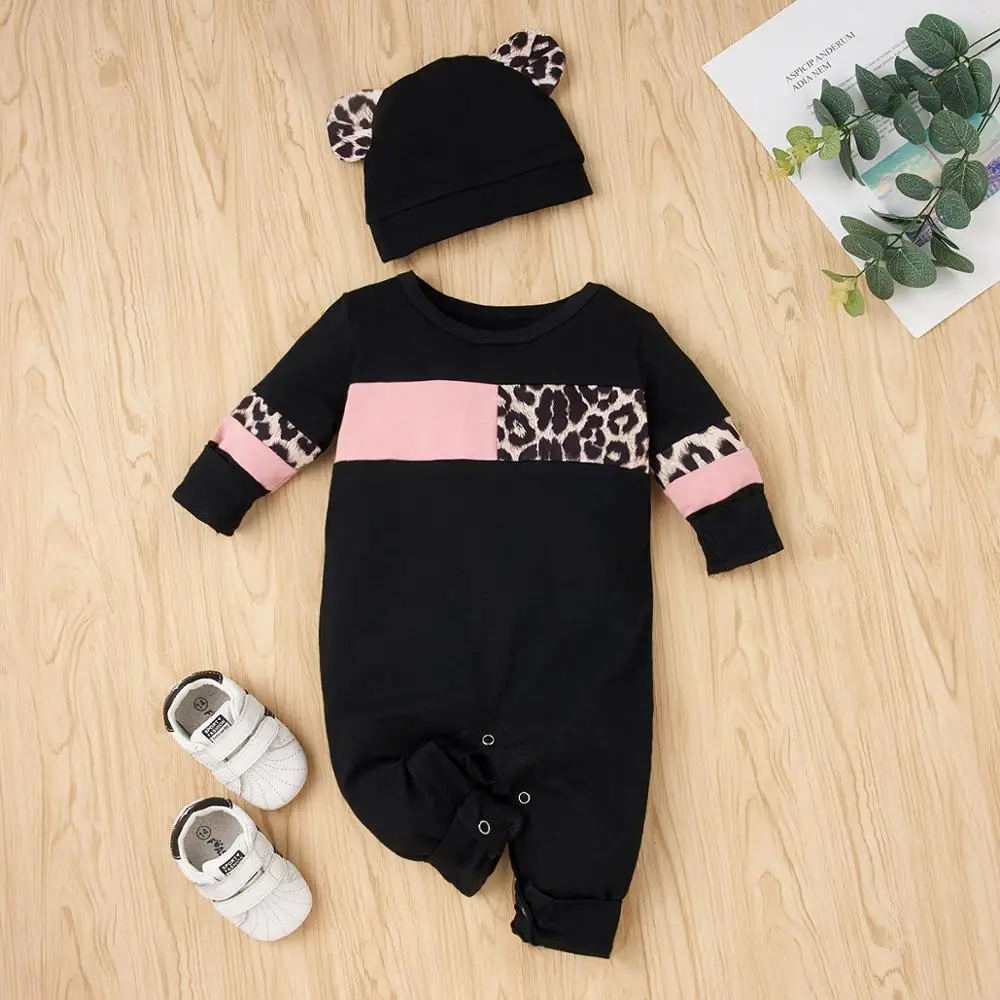 Patpat 2020 New Autumn 2piece Baby Leopard Jumpsuit With Hat Baby