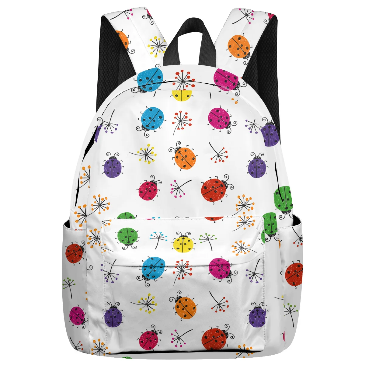 

WHEREISART Ladybug Colorful Insect Backpacks Junior High School Student St. Valentine'S Day Laptop Shoulderbag Scratch-Resistant