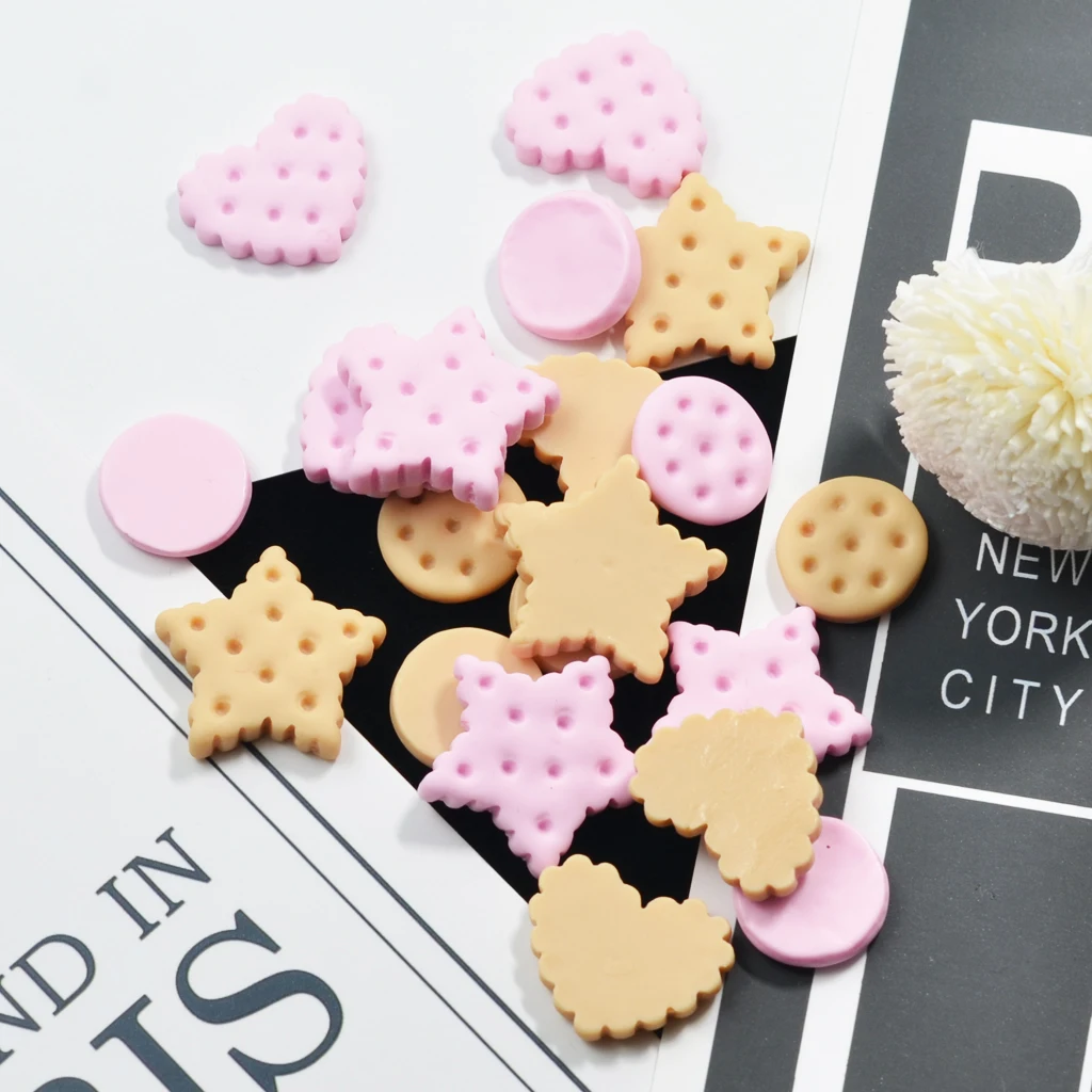 20 Pieces Mix Resin Flatback Cookies Flat Back Cabochon Kawaii DIY Resin Craft Decoration Miniature Resin Cream Bread Food
