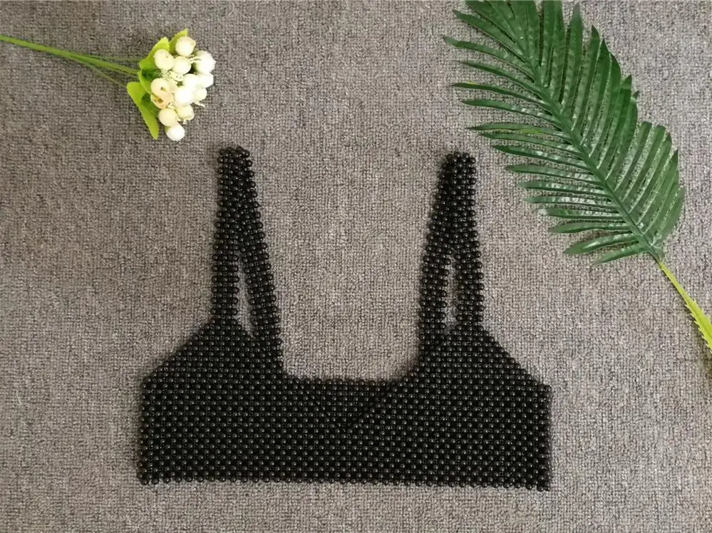 YX1073-black-Tops Сексуальный летний женский топ из бисера, белый жемчуг, бюстье майка, топы mujer Camis, Пляжная уличная мода, вечеринки, ночной клуб, Фестивальная одежда - Цвет: YX1073-black-Tops