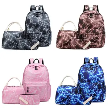 

3pcs Nylon Backpack School Laptop Daypack Teenage Schoolbag Bookbag Set Lunch Bag Purse for Girls Boys LX9F
