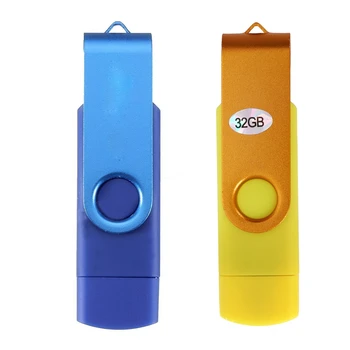 

2 Pcs USB Mini Memory Stick 32GB USB 2.0 Memory Flash Drive OTG for Handy PC - Blue & Yellow