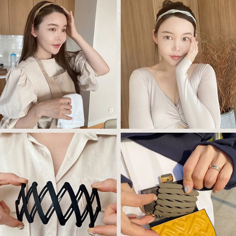 New Style Portable Folding Outer Starting with Bundled Hairpin Female Summer Invisible Hair Hole with Tooth Non-slip Headband 1pair sandblast aluminum alloy folding knife scales handle patches for bugout 535 knives diy no slip grips shank rectangle style