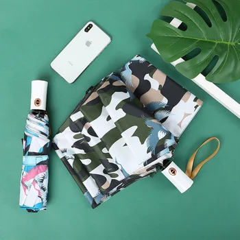 

Camouflage Automatic Umbrella Men'and Women Black Portable Travel Windproof 3 Folding Umbrella Teflon Uv Proof Rain Gear
