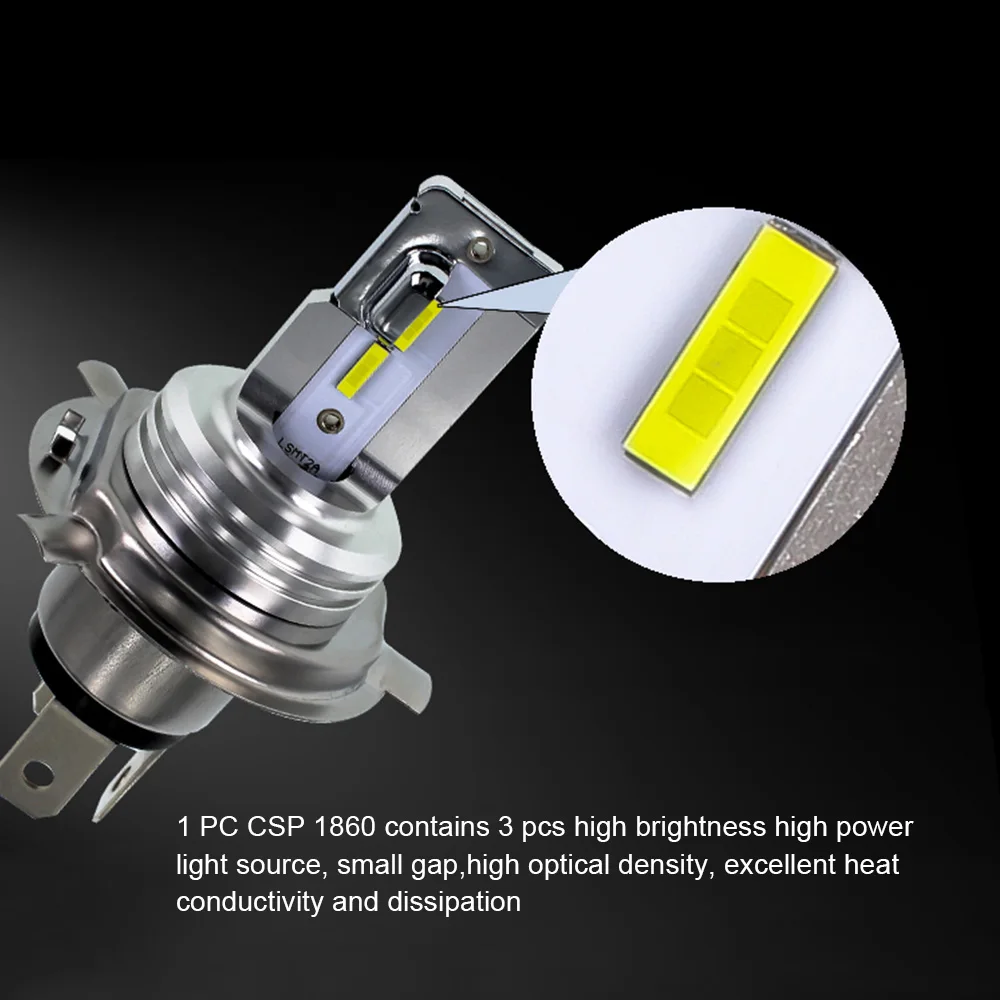 2pcs Motorcycle H4 LED Headlight Bulbs Hi/Low Beam 6000K For Motorcycle ATV UTV 12V Pure White Light moto h4 led Lamps
