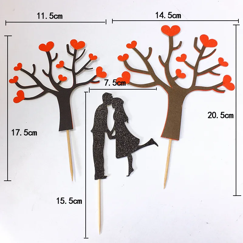 DIY свадебный день Святого Валентина торт Топпер черный с красными сердечками Любовь Дерево флажки для торта Мальчик и Девочка День Рождения Декор для выпечки торта