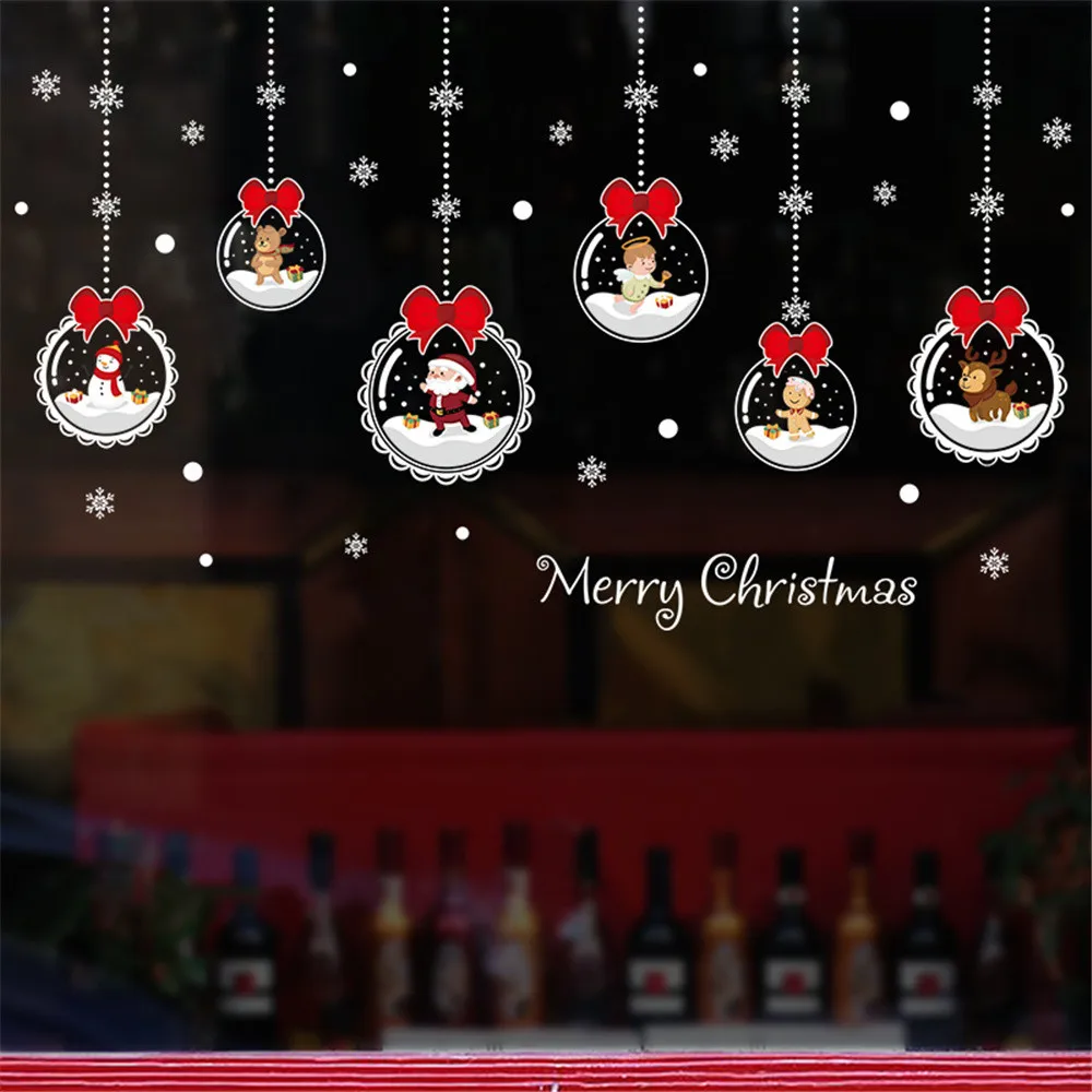 

2019 Merry Christmas Wall Sticker Mural Household Room Decoration Decal Removable Xmas Santa Claus Snowman Glass DIY Crafts