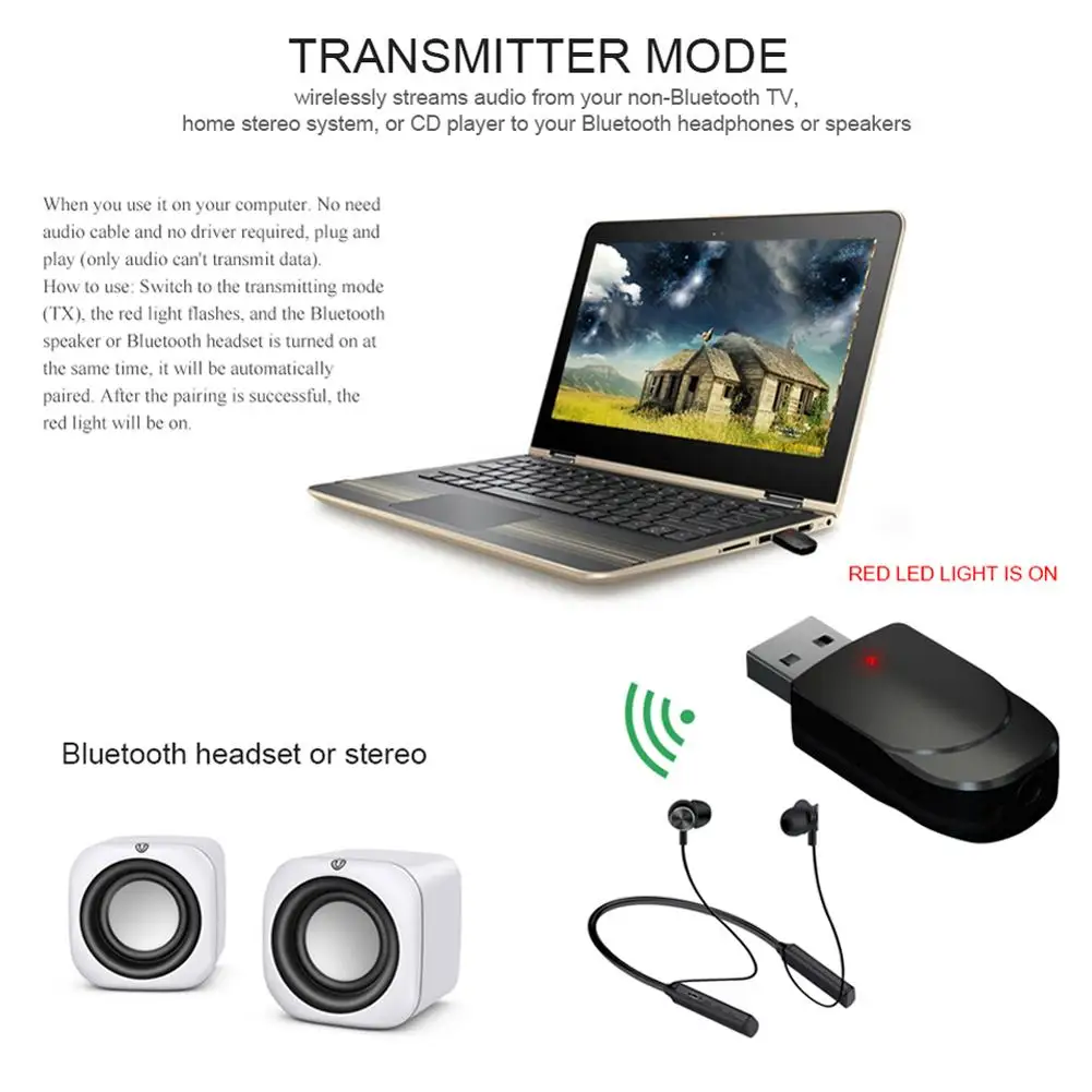 Аудио Bluetooth 5,0 передатчик приемник 2 в 1 мини USB домашний автомобильный стерео звуковой адаптер для пк тв наушники