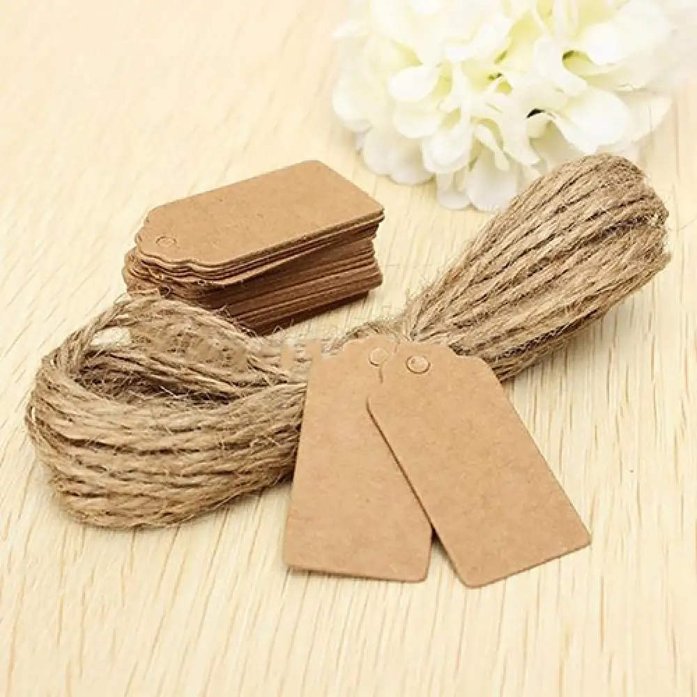 Gift Tags,100 Pcs White Paper Blank Gift Tags with String for Wedding  Favors,Craft Tags with Natural Jute Twine