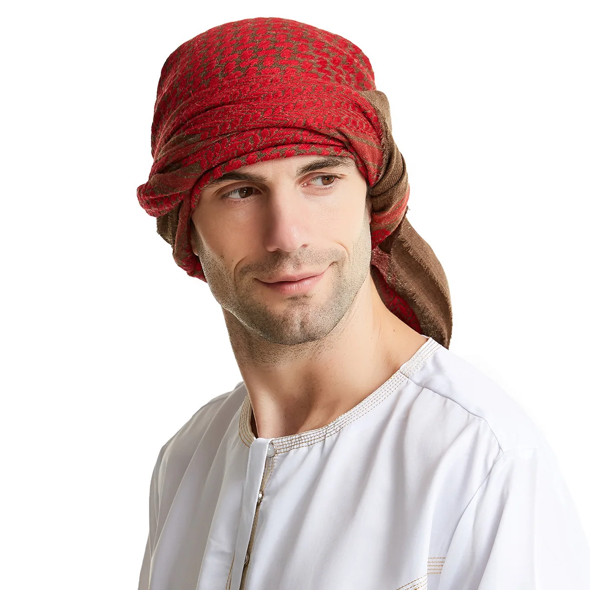 Arab Men Head Scarf Adult Shemagh Keffiyeh Muslim Saudi Tactical Desert Square Wool Scarf Islam Headdress Shawl Turban Eid Gift mens red scarf