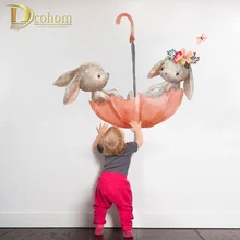 Милые розовые животные, кролик, наклейки на стену, скандинавские украшения для дома, винил, детская комната, Декор, детские наклейки на стену