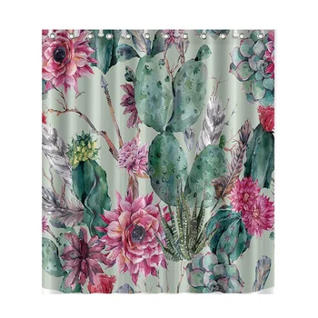 

Cactus Flower Shower Curtain Bathroom Waterproof Polyester Shower Curtain Leaves Printing Curtains for Bathroom Shower