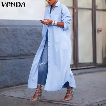 

Women Tunic Asymmetrical Long Blouse VONDA 2020 Female Autumn Long Sleeve Shirts Vintage Casual Loose Blusa Party Tops Plus Size