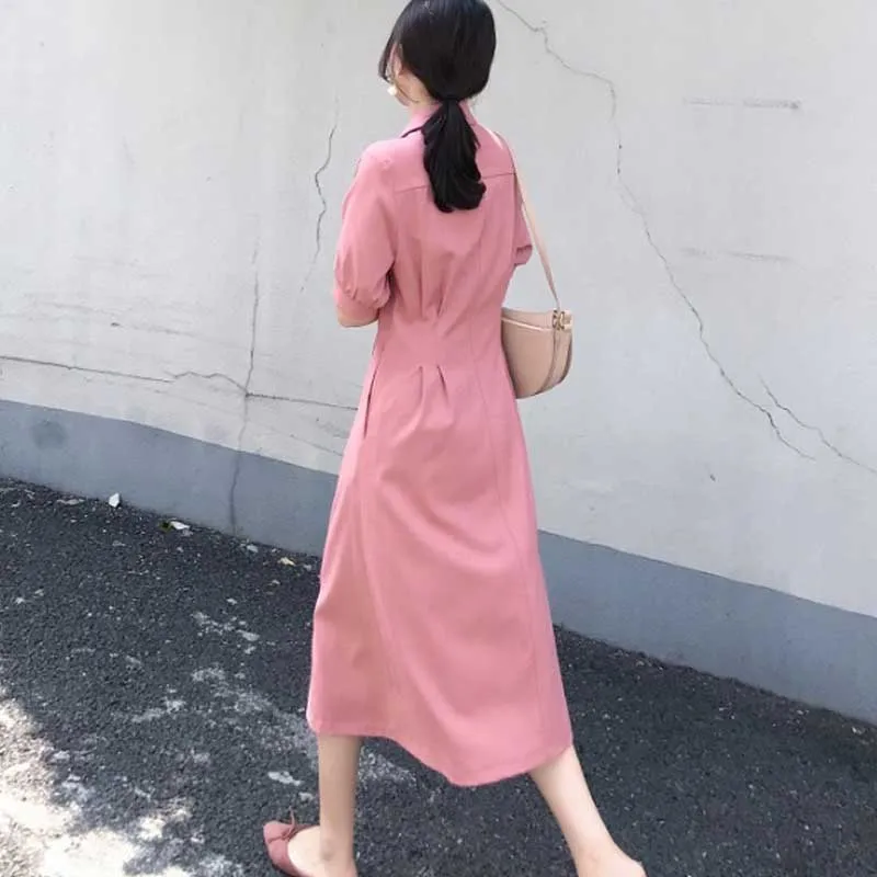 Woman Dress 2020 Summer New Fashion Vintage French Double Breasted Elegant Dress Ladies Korean Office Party Dresses Vestidos