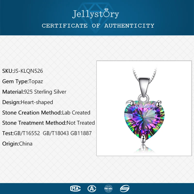 Silver Necklace Jellystory Fashion 925 Sterling Silver Necklace with Heart-shaped Topaz Gemstone Pendant for Women Wedding Party Gift Jewellery Pendant Necklace Silver Pendant