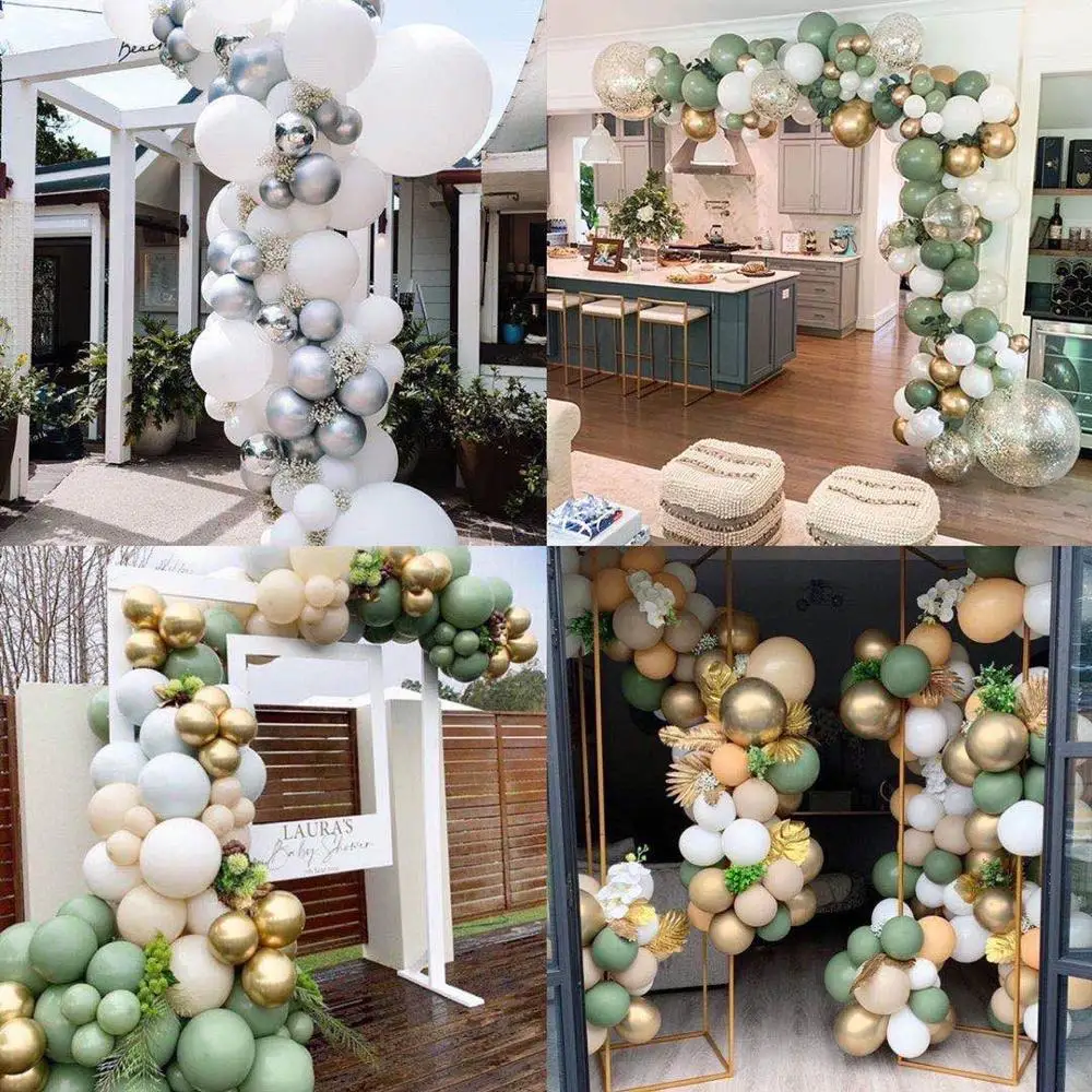 

New Retro Color Bean Paste Green And White Balloon Set Birthday Wedding Party Decoration Balloon Set