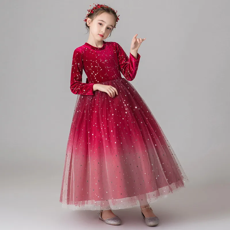 Flower Girl Dress for Girls Tutu Kids Clothing Elegent Long Sleeve Girls Dresses for Children Princess Party Custumes