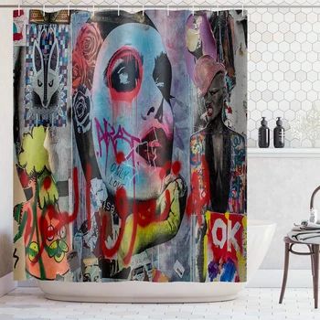 

Modern 3D Abstract Shower Curtain multicolour Prints Fabric Polyester Curtains Bathroom Waterproof Bath Curtain Hooks Decoration