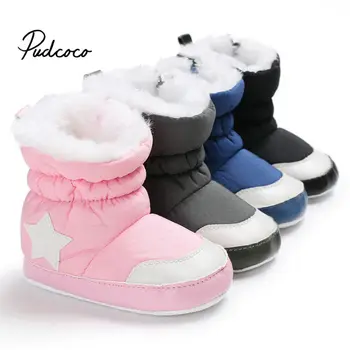 

Brand Unisex Kids Winter Shoes Newborn Baby Girls Boy Boots Infant Toddler Star Printed Snowfield Warm Fur Snow Boots 0-18Months