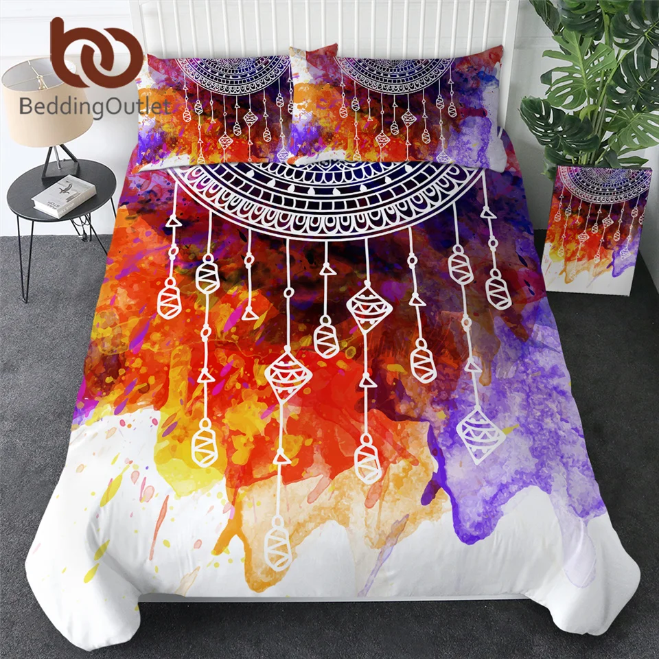

BeddingOutlet Duvet Cover Set Bohemian Bedding Set Queen Dreamcatcher Home Textiles Colorful Abstract Watercolor Quilt Cover