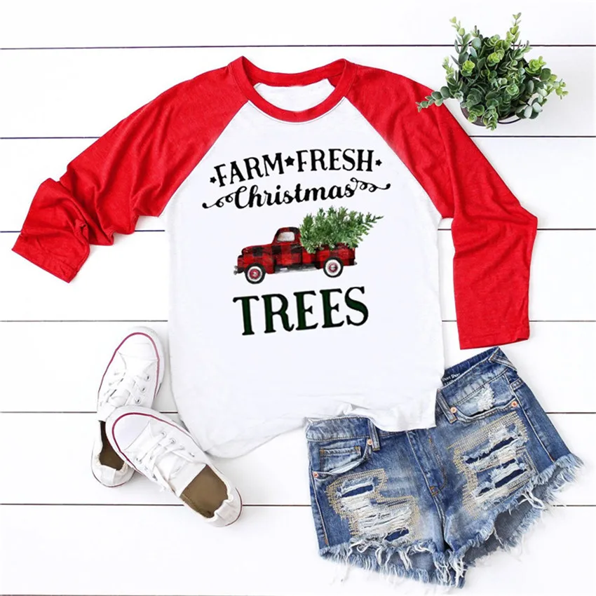 Рождественский топ футболка с длинным рукавом для женщин 2019 изображением