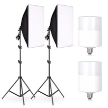 2pcs Photography 50x70CM Softbox Continuous Lighting Kits Professional Light System E27 Socket Photographic Bulbs Photo Studio