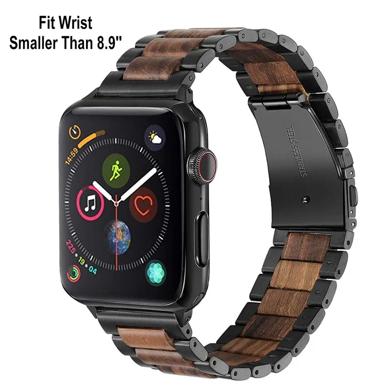 Ремешок из натурального дерева и нержавеющей стали для часов iWatch Apple Watch Series 5 4 3 2 1 44 мм 42 мм 40 мм 38 мм красный ремешок из сандалового дерева