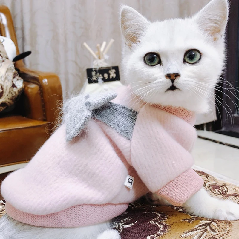 Милый вязаный свитер с кошкой на осень и зиму, теплая одежда с котом для маленьких кошек, пальто с котенком, куртка, одежда для домашних животных, товары для кошек
