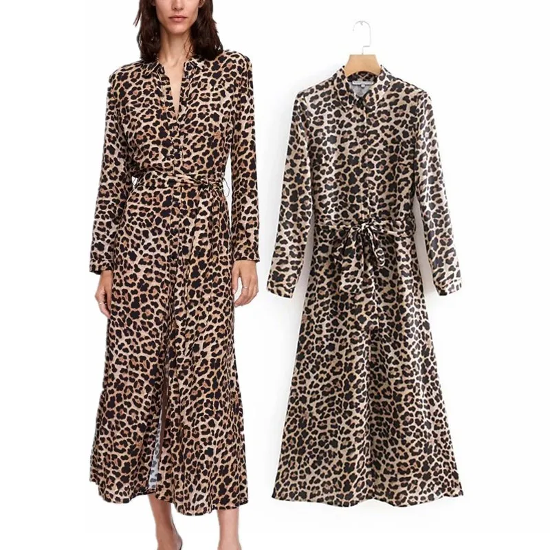 

Autumn New Style Europe And America WOMEN'S Dress-Style Animal Pattern Printed Lace-up Dress Long Skirts S5060