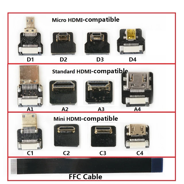 Cable corto y suave FPV plano delgado HDMI Mini HDMI 90 grados ángulo a  estándar HDMI tamaño completo HDMI normal HDMI para Canon 5D3 5D2 Panasonic