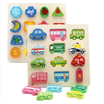 

Children Wooden Toys 3D Jigsaw PuzzleTransport Happy Farm Building Blocks Shape Cognitive Kids Early Education Montessori Toys