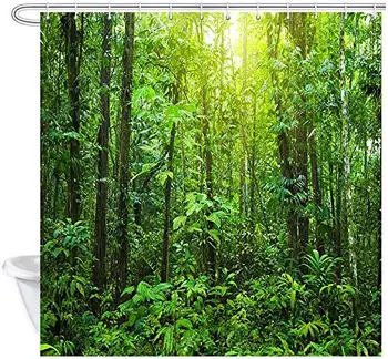 

Forest Shower Curtain, Tropical Dense Forest with Morning Sunlight Shine Shower Curtain Waterproof Bathroom Decor Polyester