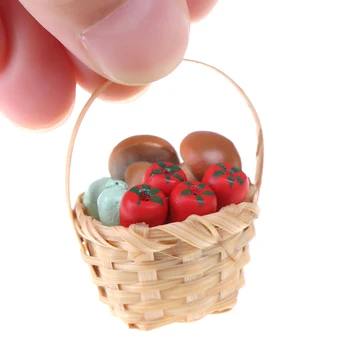 

1 Set 1:12 Scale Dollhouse Miniature Food Toy Dinning Vegetable Fruit Bamboo Basket decor