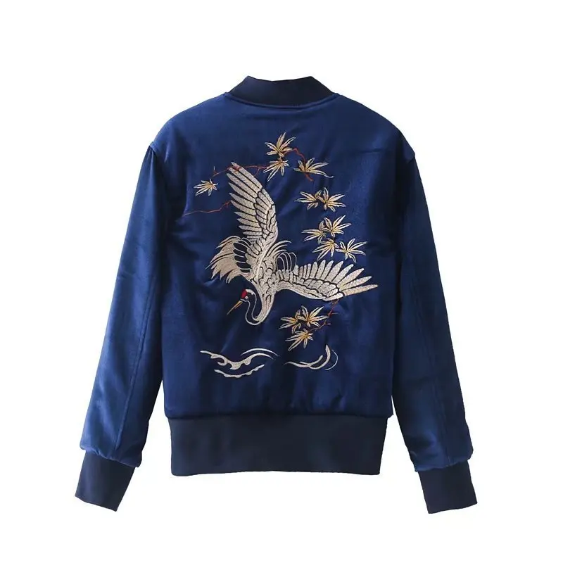

2017 Western Style Autumn And Winter WOMEN'S Dress New Style Velvet Baseball Uniform Coat Crane Embroidery Cotton-padded Clothes