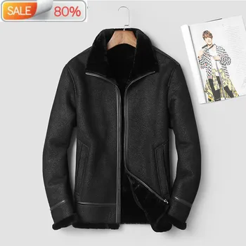 

2020 Genuine Jacket Men Winter Sheepskin Coat 100% Wool Lining Vintage Men's Leather Jackets 911-1 B23000