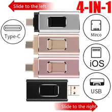 4 в 1 OTG USB флэш-накопитель 16G 32G 64G 128G карта памяти type-C для samsung S8 S9 S7 S6 Edge iphone X 8 7 Plus 6 6s