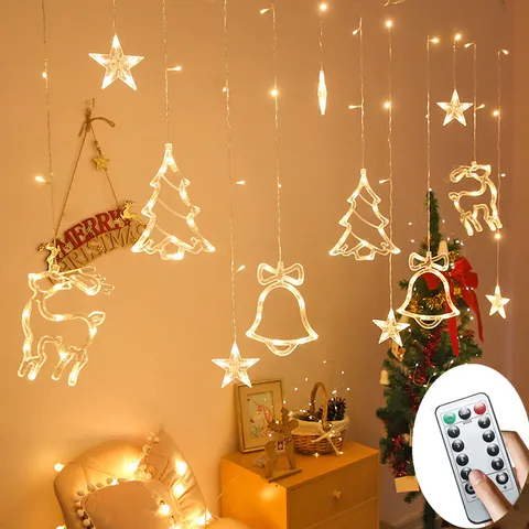 lights Tree Garland curtain Fairy Lights Festoon Led Deer Bells String Lights For christmas decorations New Year Decor